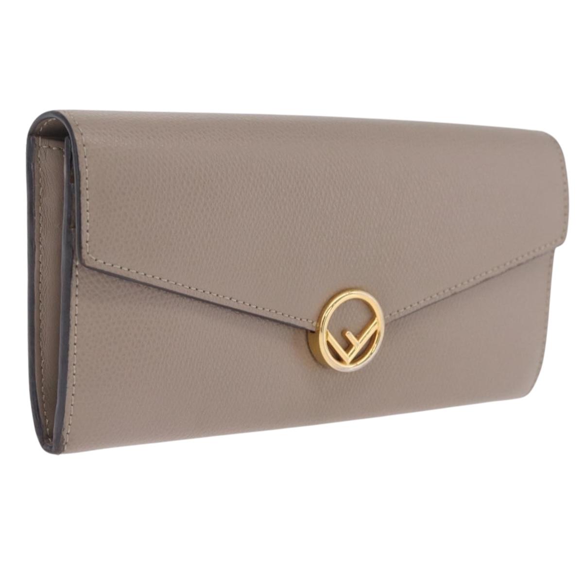 FENDI F's Long Wallet Leather Gray Gold Auth 212053A