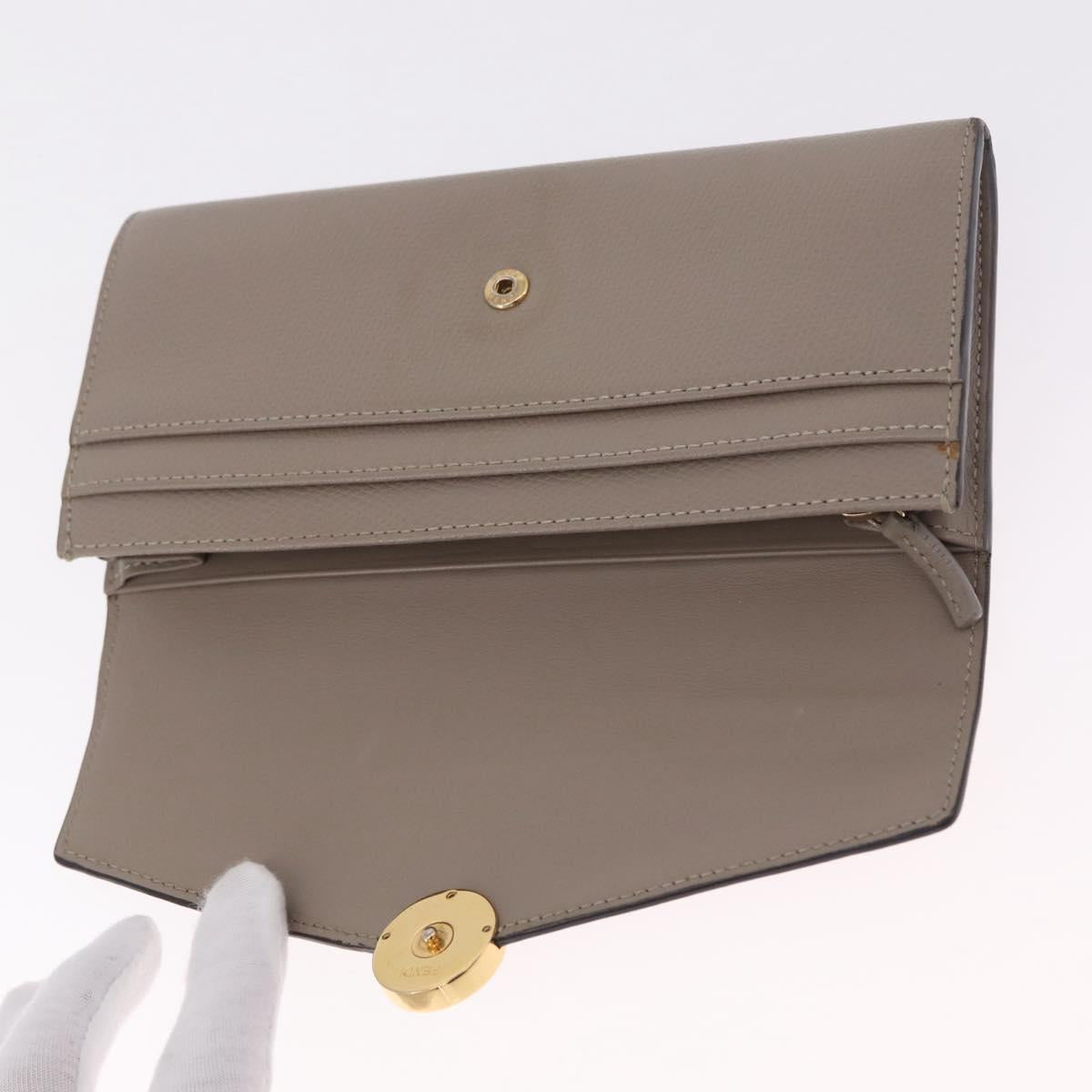 FENDI F's Long Wallet Leather Gray Gold Auth 212053A