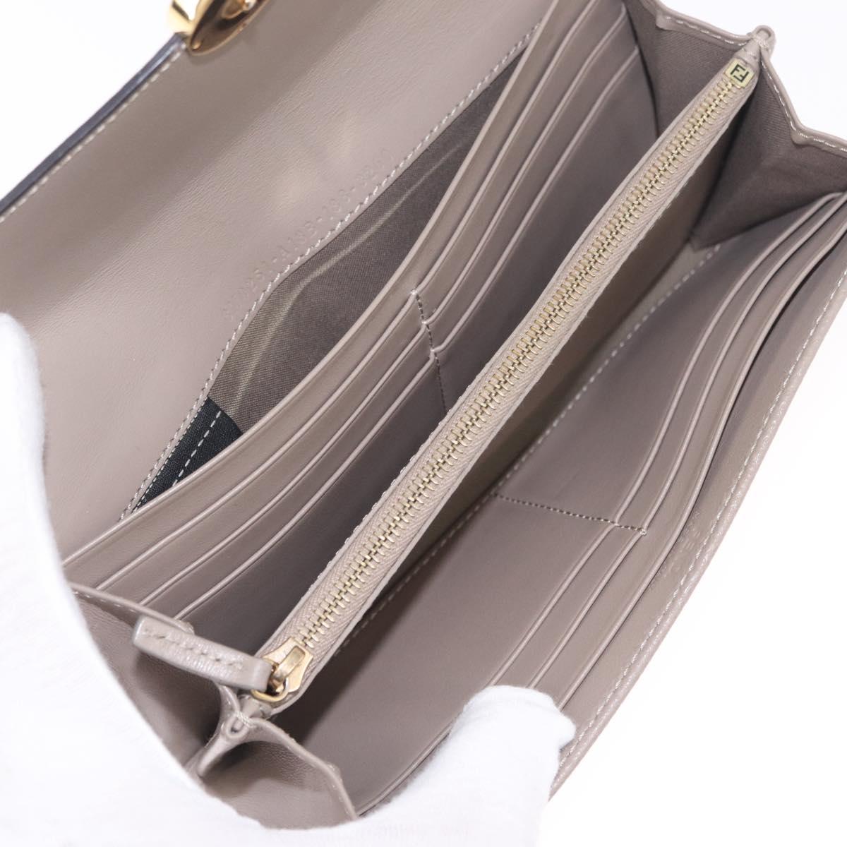 FENDI F's Long Wallet Leather Gray Gold Auth 212053A