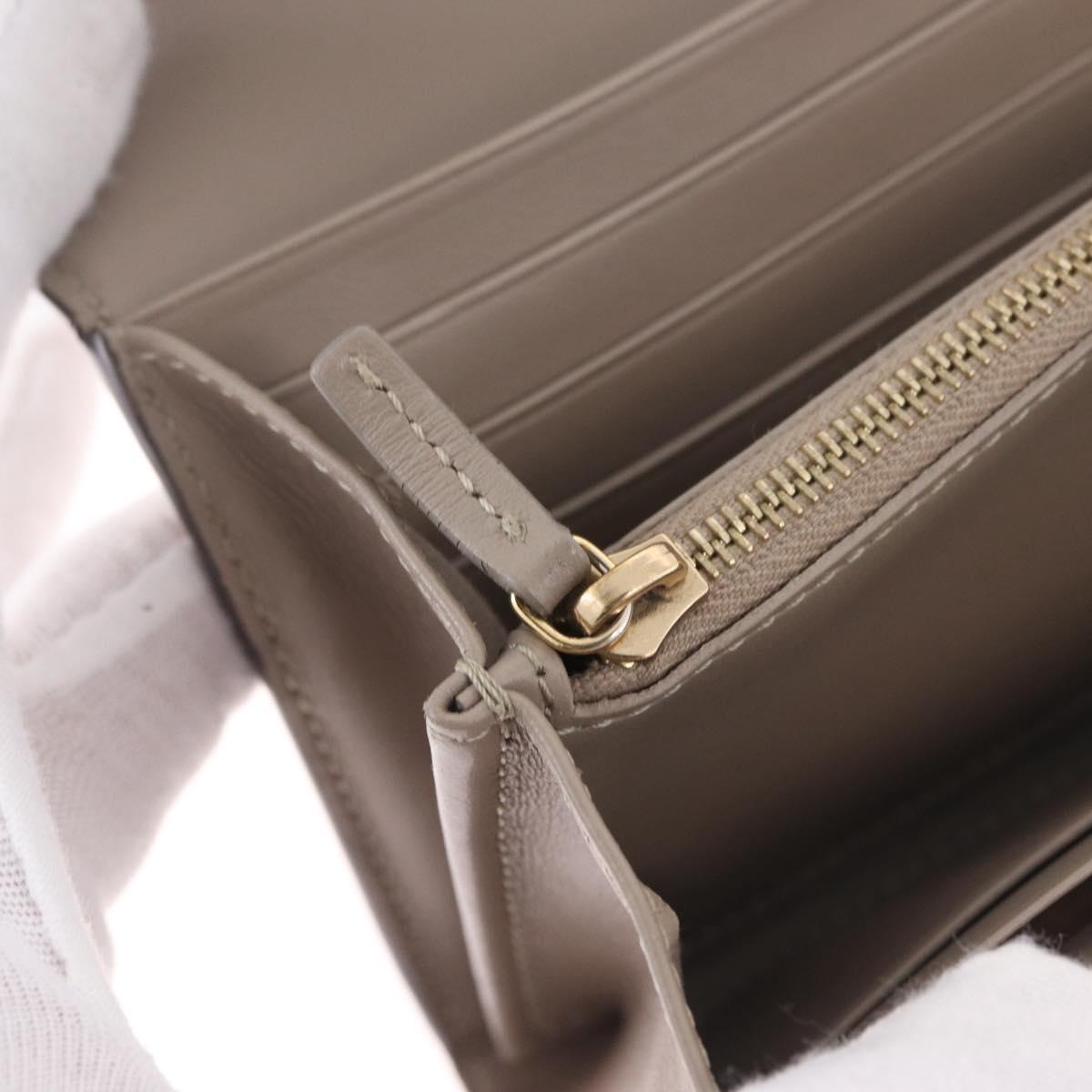 FENDI F's Long Wallet Leather Gray Gold Auth 212053A