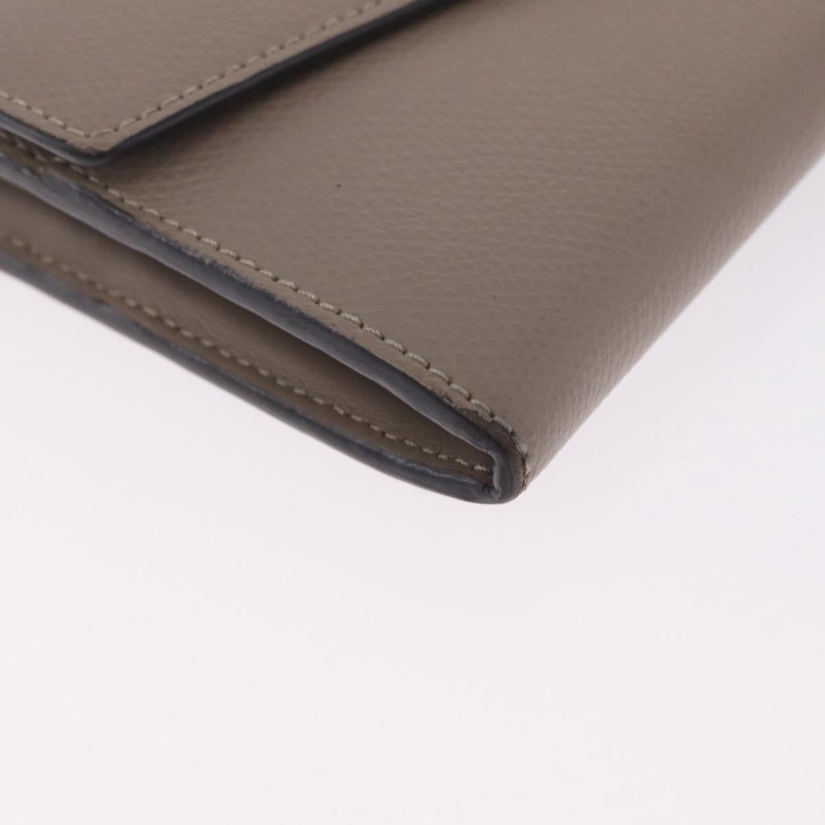 FENDI F's Long Wallet Leather Gray Gold Auth 212053A