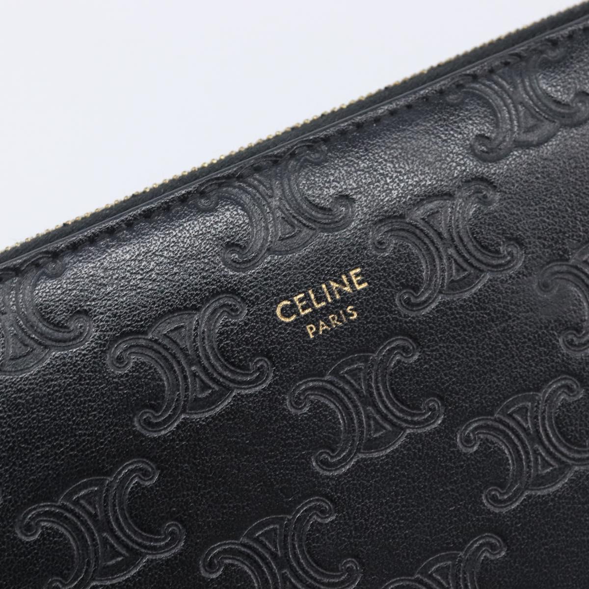 CELINE Triomphe Long Wallet Leather Black Gold Auth 212057M
