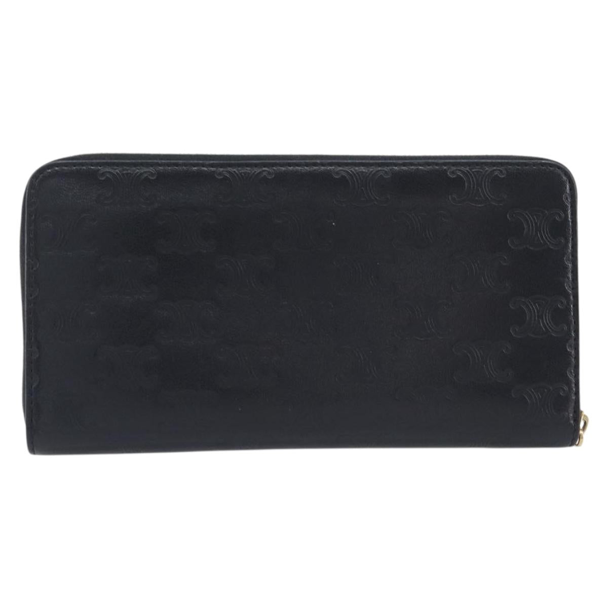 CELINE Triomphe Long Wallet Leather Black Gold Auth 212057M