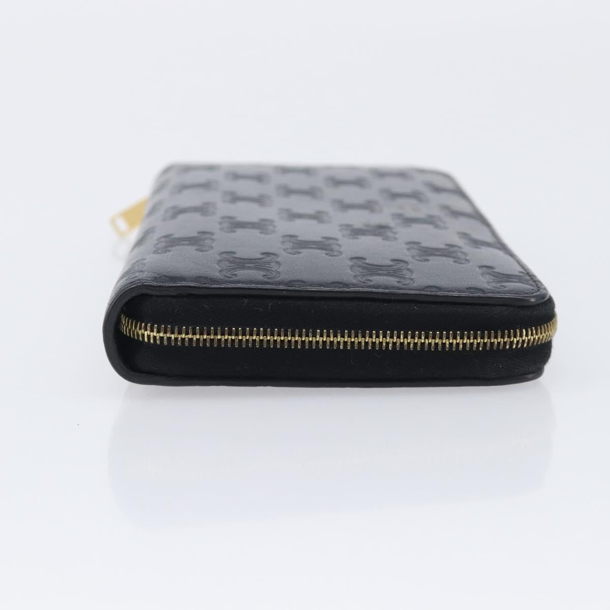 CELINE Triomphe Long Wallet Leather Black Gold Auth 212057M