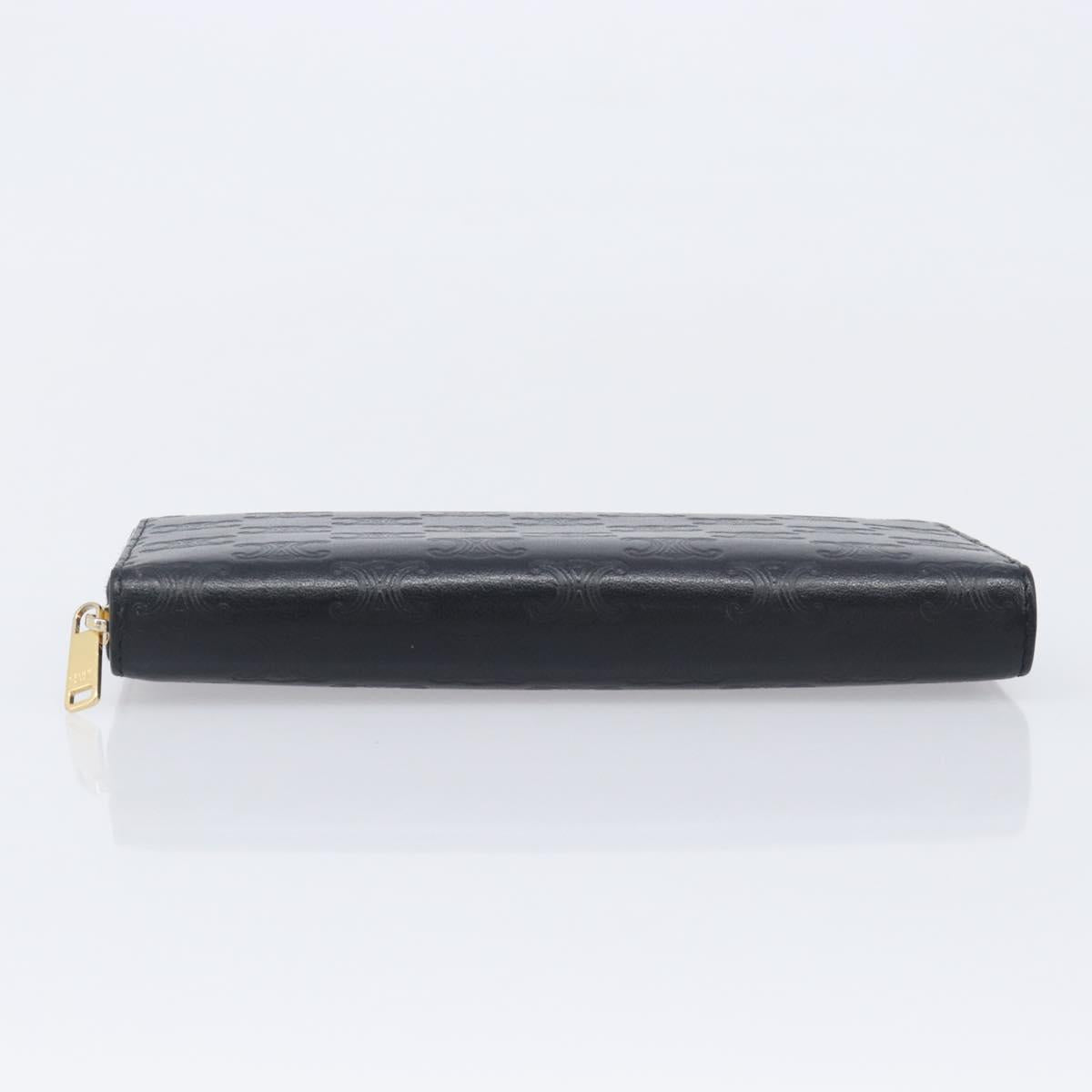 CELINE Triomphe Long Wallet Leather Black Gold Auth 212057M