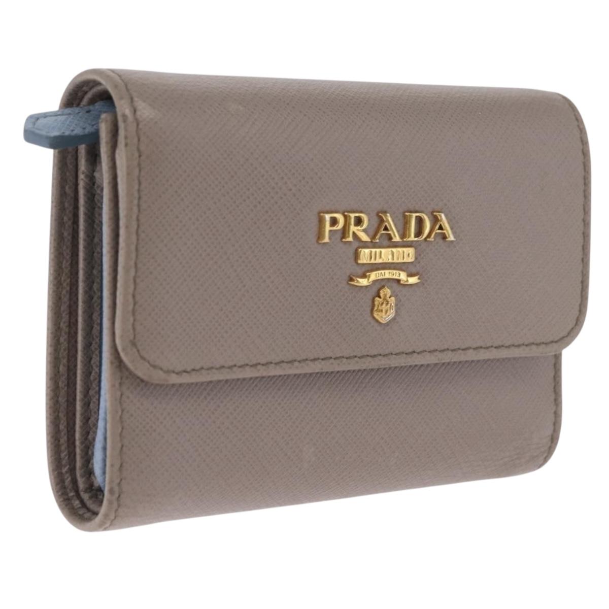 PRADA Trifold Wallet Safiano Leather Beige Gold Auth 212058A
