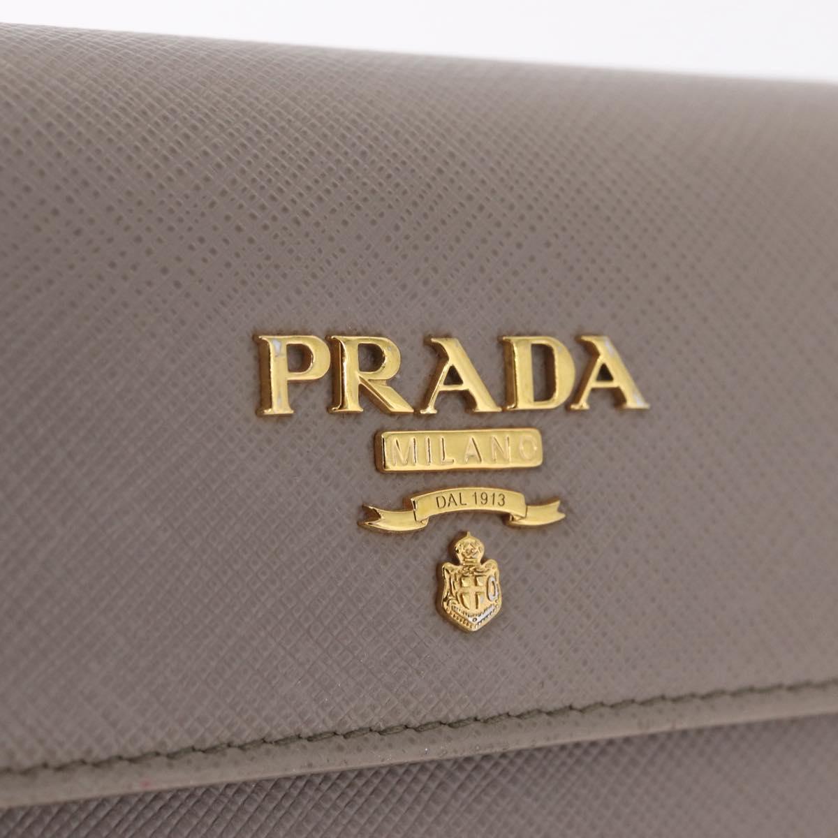 PRADA Trifold Wallet Safiano Leather Beige Gold Auth 212058A