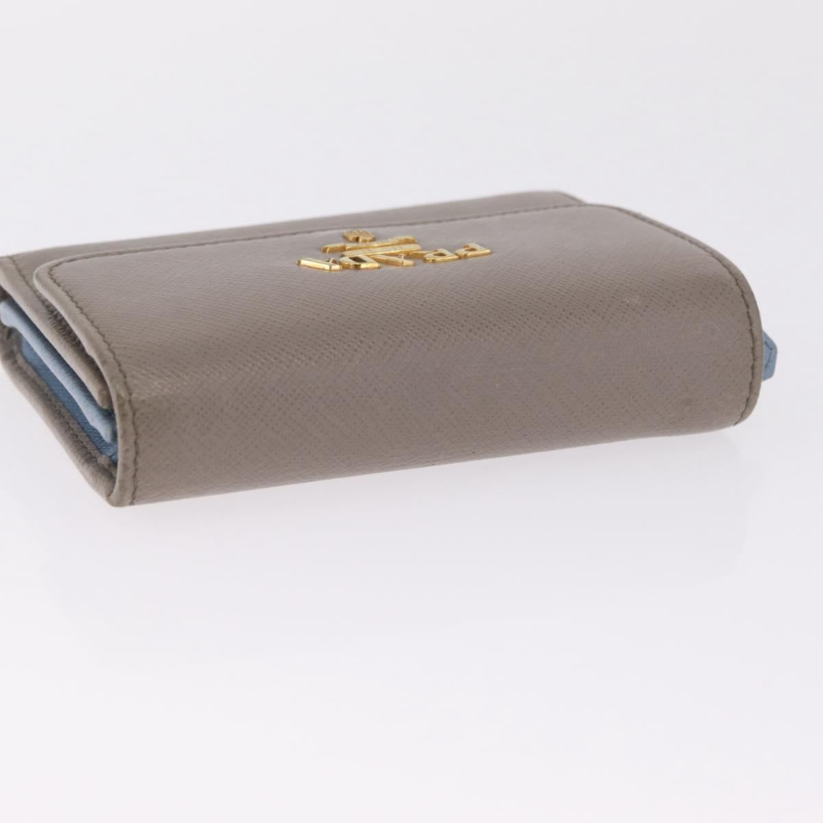 PRADA Trifold Wallet Safiano Leather Beige Gold Auth 212058A