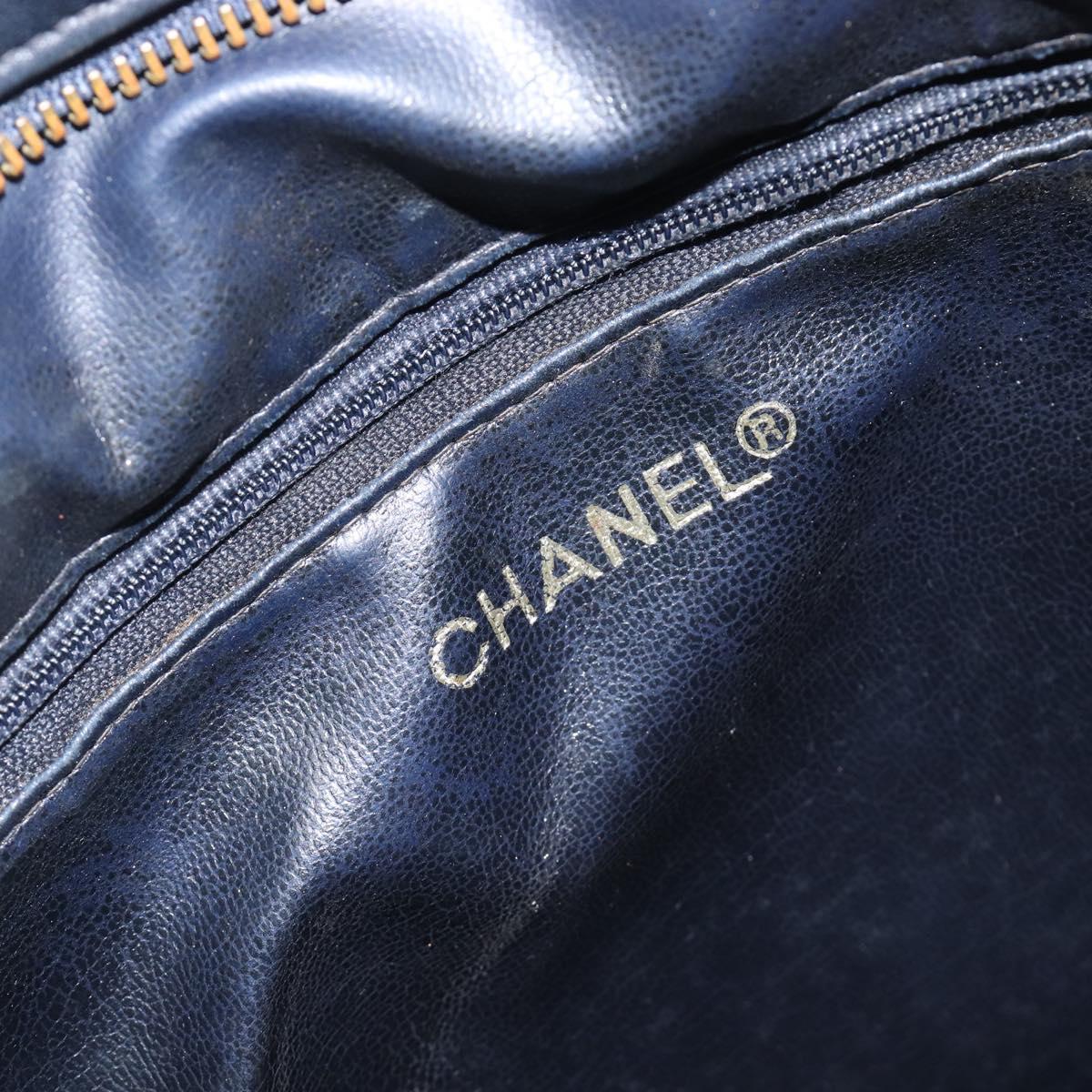 CHANEL Matelasse Chain Shoulder Bag Lamb Skin Navy Gold CC Auth 212060