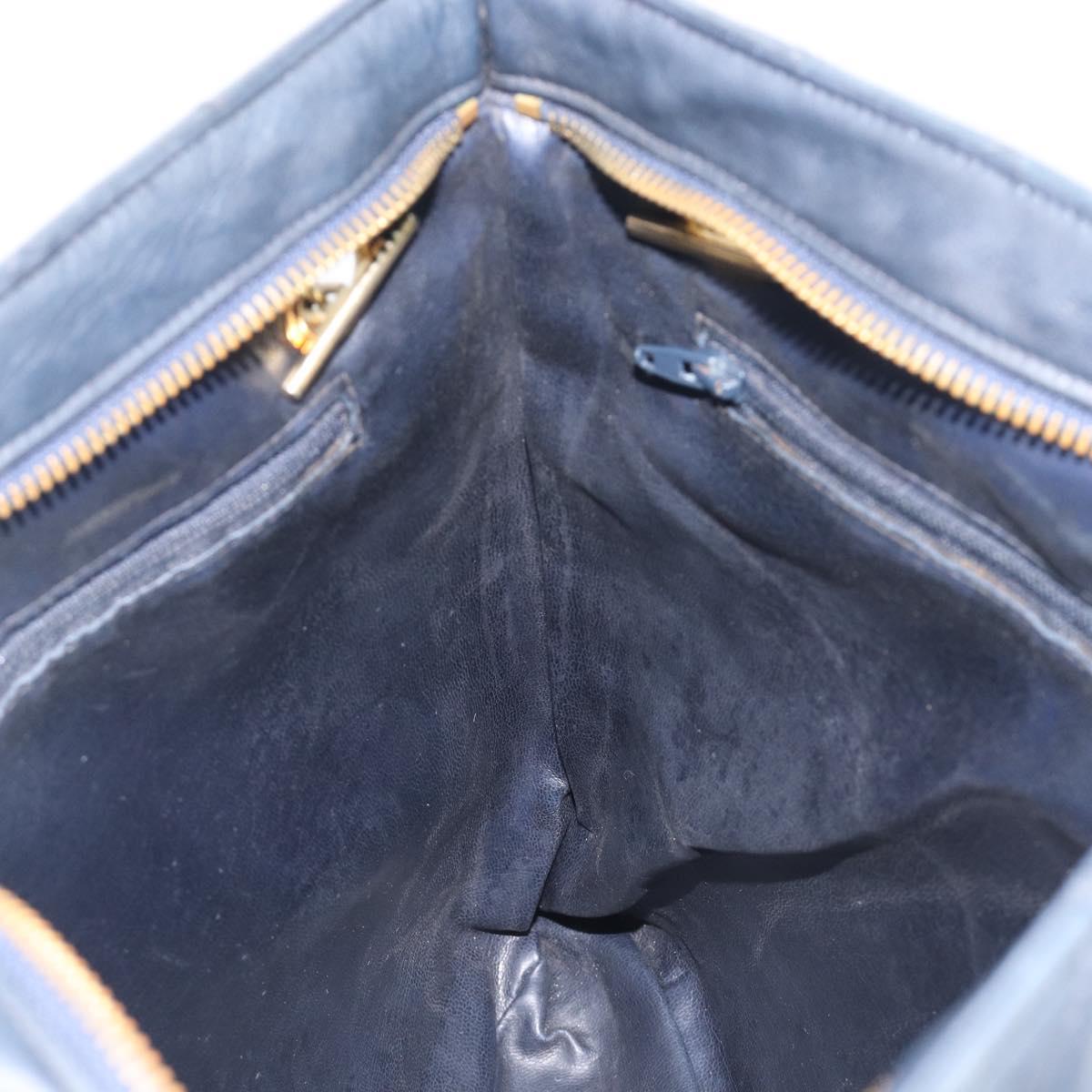 CHANEL Matelasse Chain Shoulder Bag Lamb Skin Navy Gold CC Auth 212060