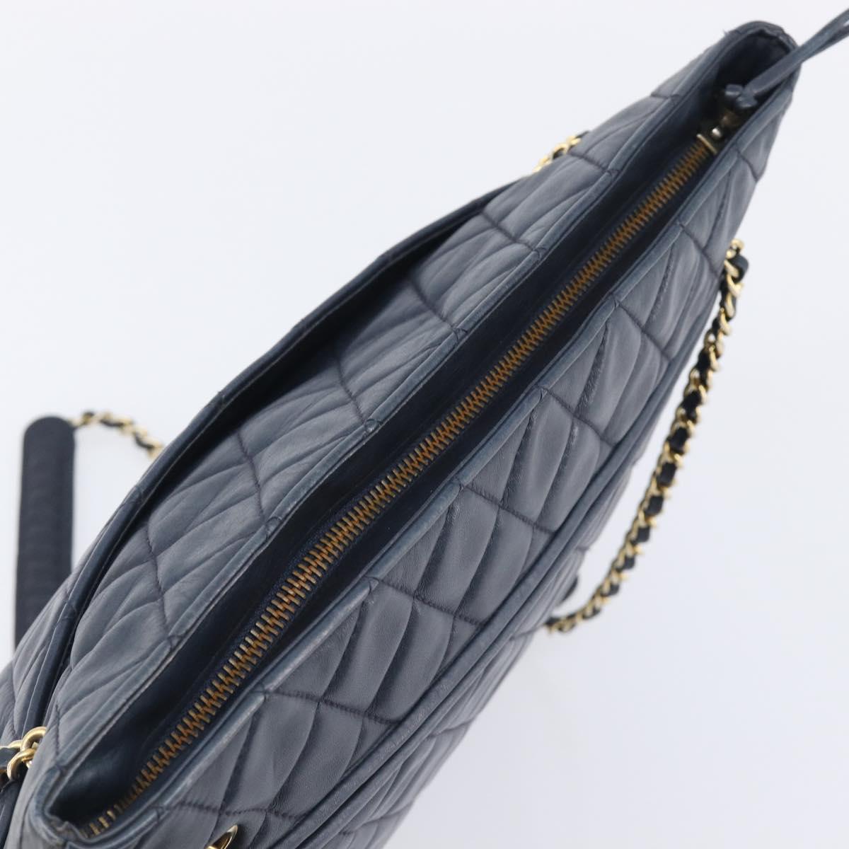 CHANEL Matelasse Chain Shoulder Bag Lamb Skin Navy Gold CC Auth 212060