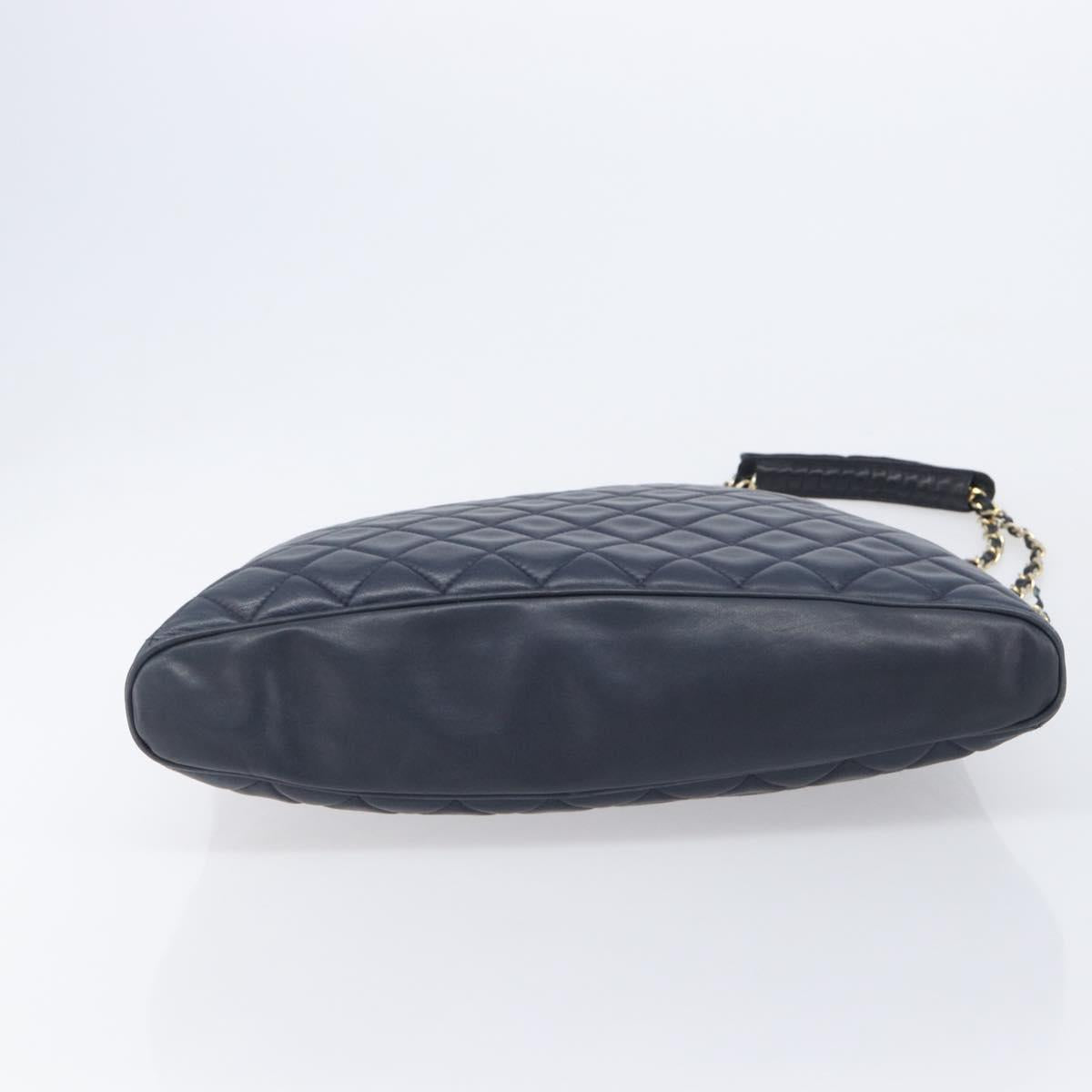CHANEL Matelasse Chain Shoulder Bag Lamb Skin Navy Gold CC Auth 212060