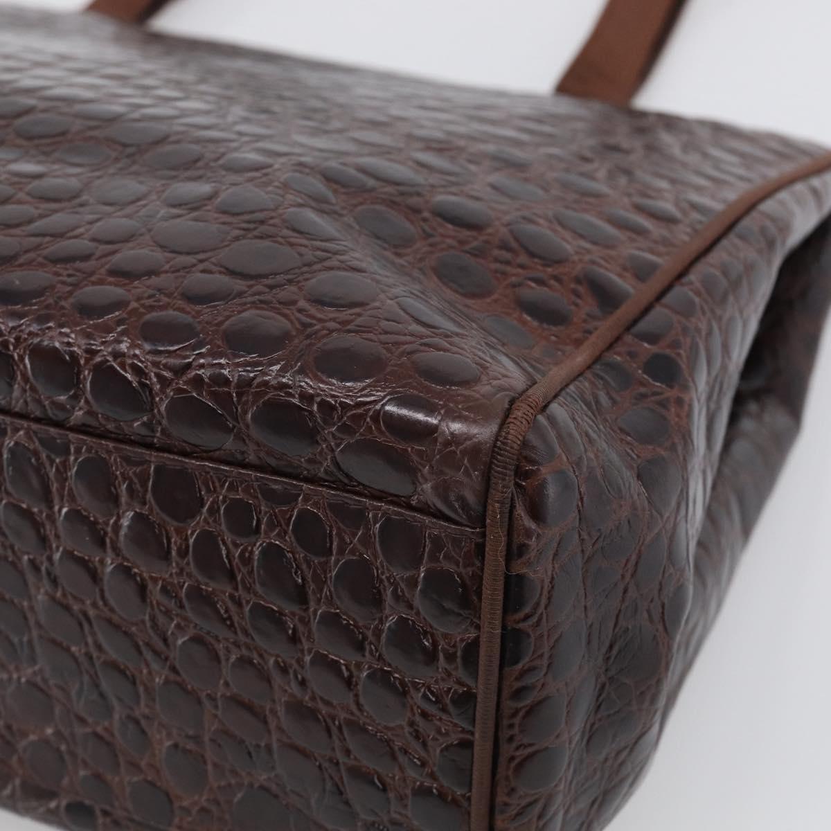 Salvatore Ferragamo Vala Tote Bag Croco Embossing Brown Gold Auth 212061A