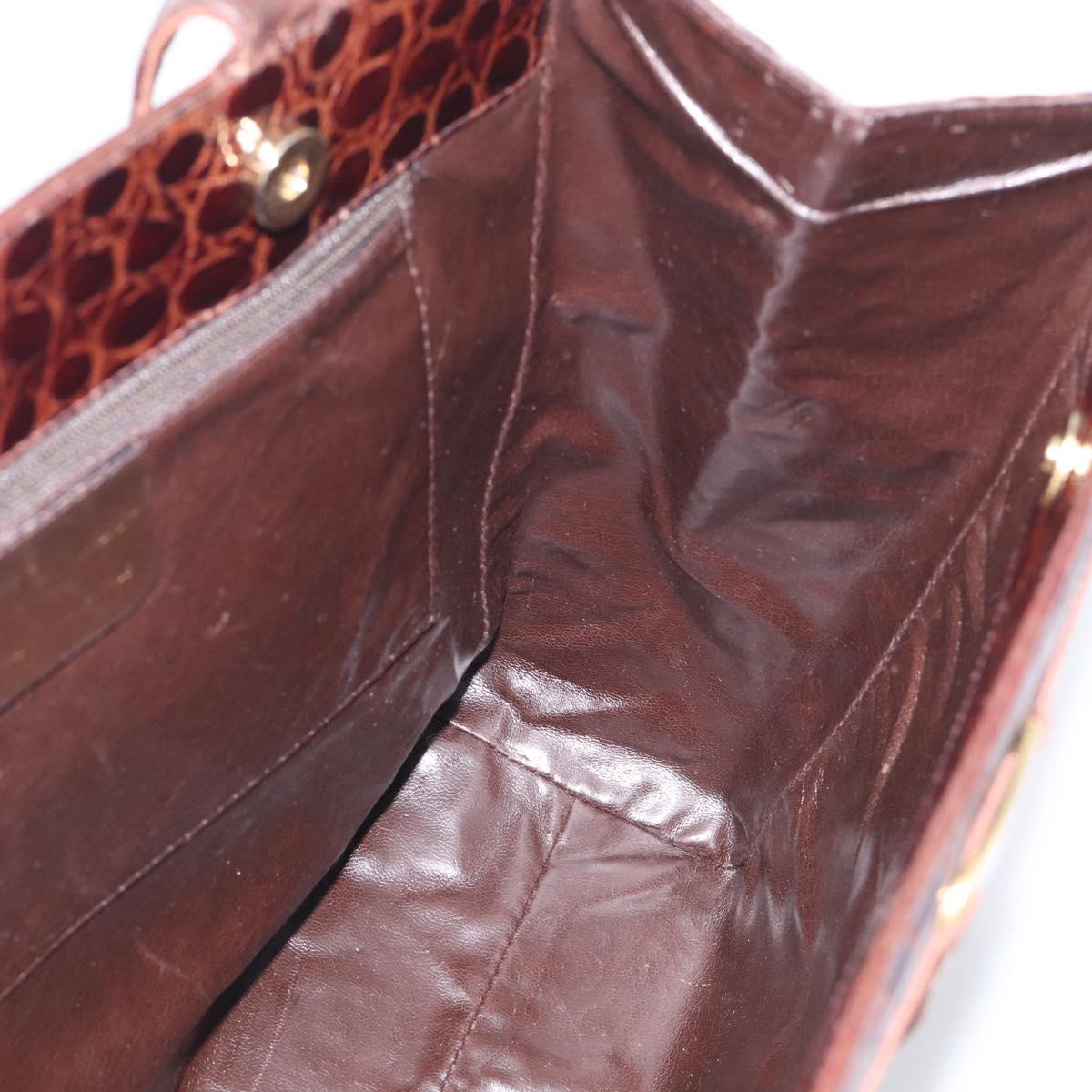 Salvatore Ferragamo Vala Tote Bag Croco Embossing Brown Gold Auth 212061A
