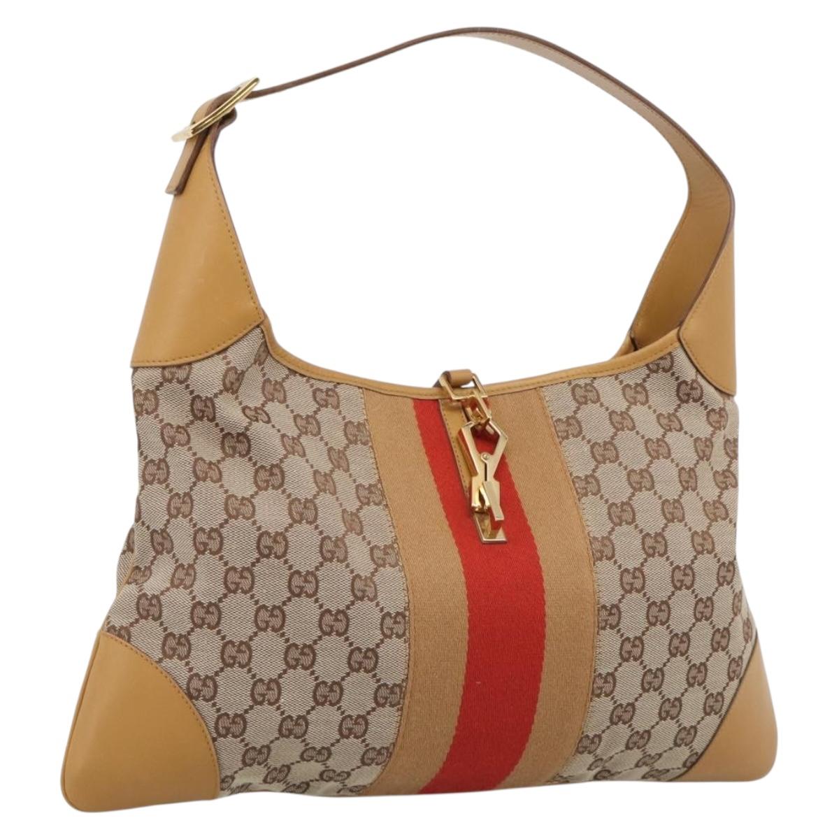 GUCCI GG Canvas Sherry Line Jackie Hand Bag Beige Gold 001 4075 Auth 212064