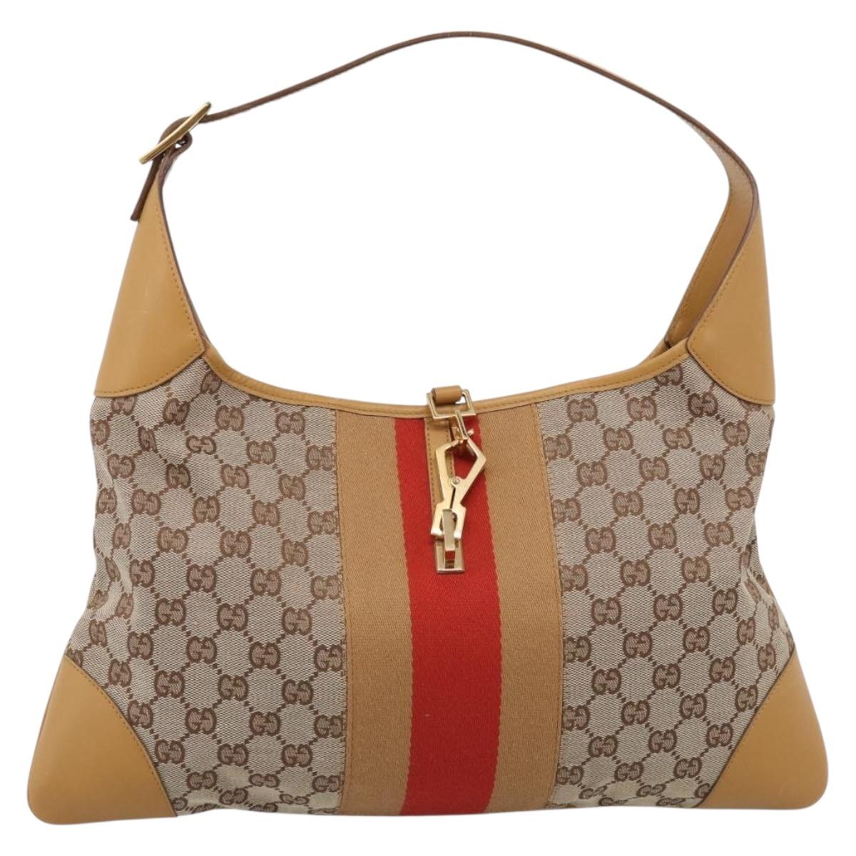 GUCCI GG Canvas Sherry Line Jackie Hand Bag Beige Gold 001 4075 Auth 212064