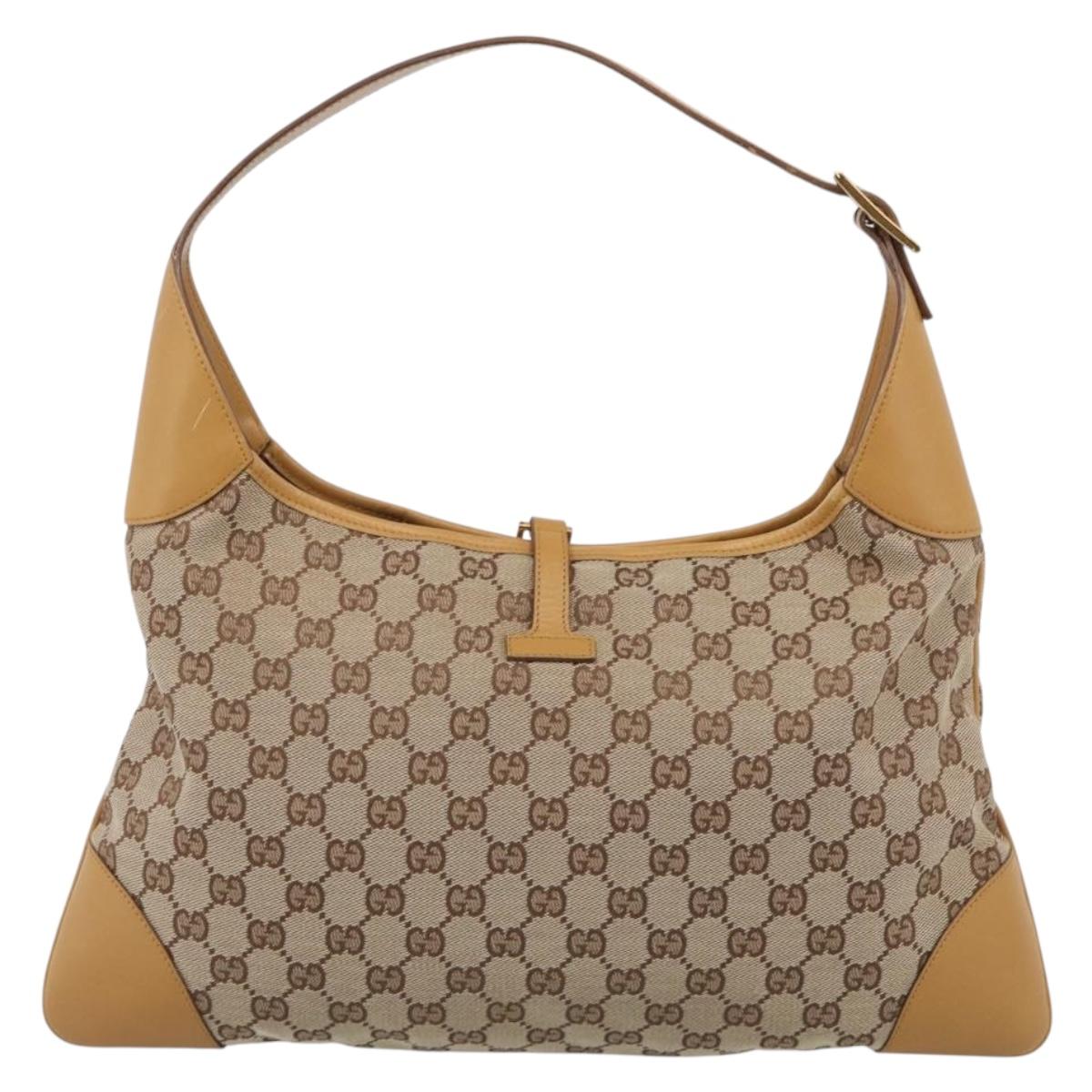 GUCCI GG Canvas Sherry Line Jackie Hand Bag Beige Gold 001 4075 Auth 212064