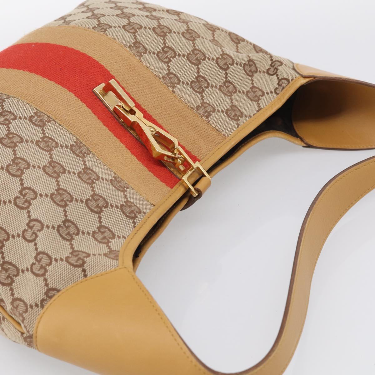 GUCCI GG Canvas Sherry Line Jackie Hand Bag Beige Gold 001 4075 Auth 212064