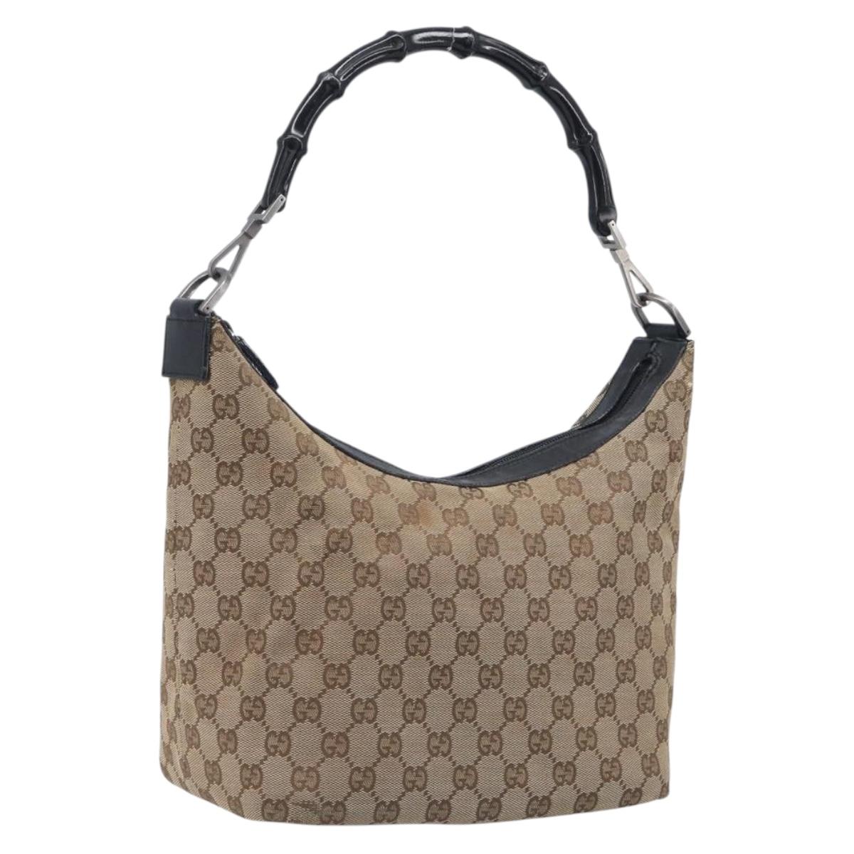 GUCCI GG Canvas Bamboo Hand Bag Beige Silver 000 0531 Auth 212067