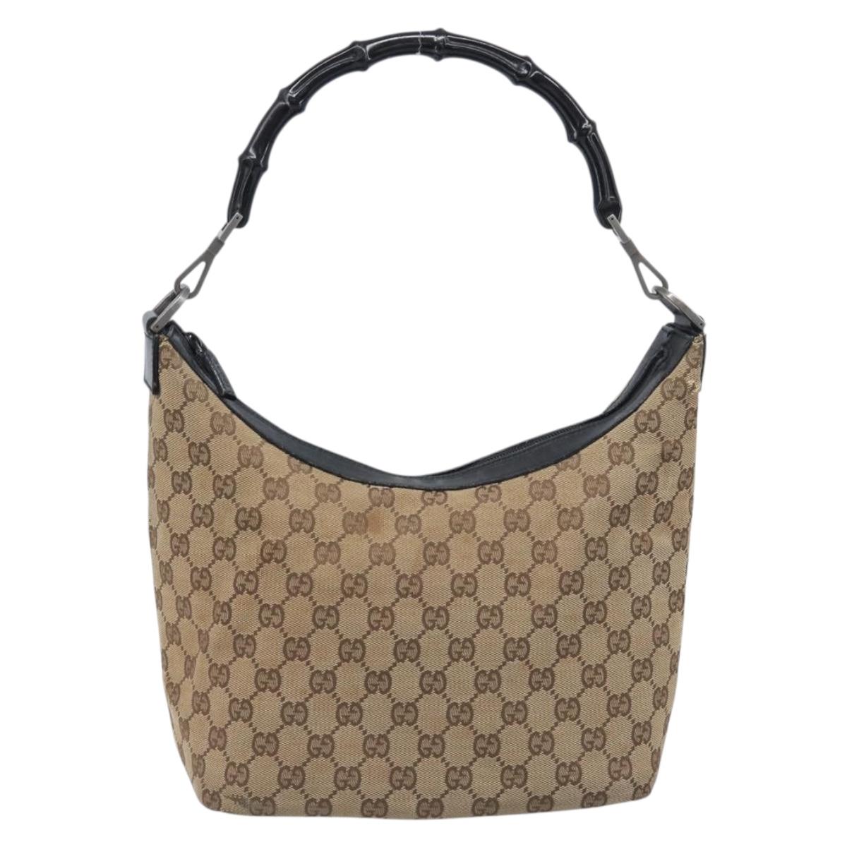 GUCCI GG Canvas Bamboo Hand Bag Beige Silver 000 0531 Auth 212067