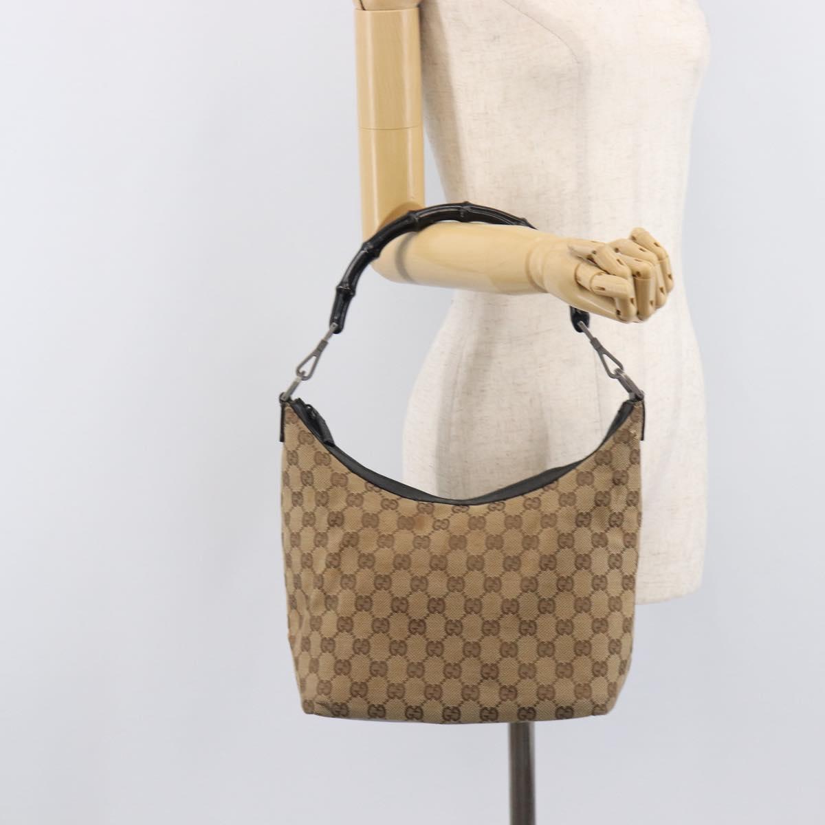 GUCCI GG Canvas Bamboo Hand Bag Beige Silver 000 0531 Auth 212067