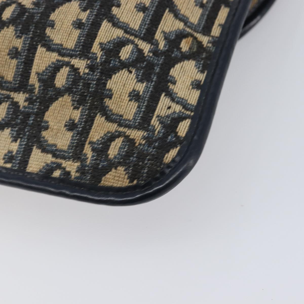 Christian Dior Trotter Canvas Clutch Bag Navy Gold Auth 212080