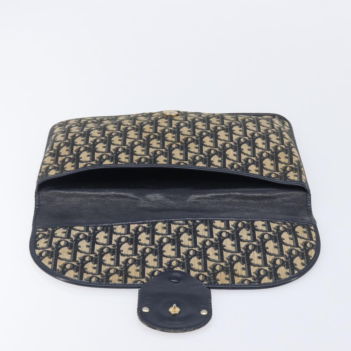 Christian Dior Trotter Canvas Clutch Bag Navy Gold Auth 212080