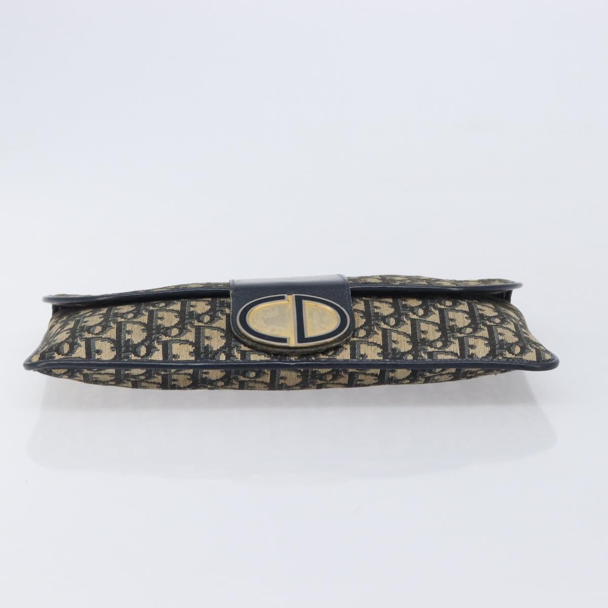 Christian Dior Trotter Canvas Clutch Bag Navy Gold Auth 212080