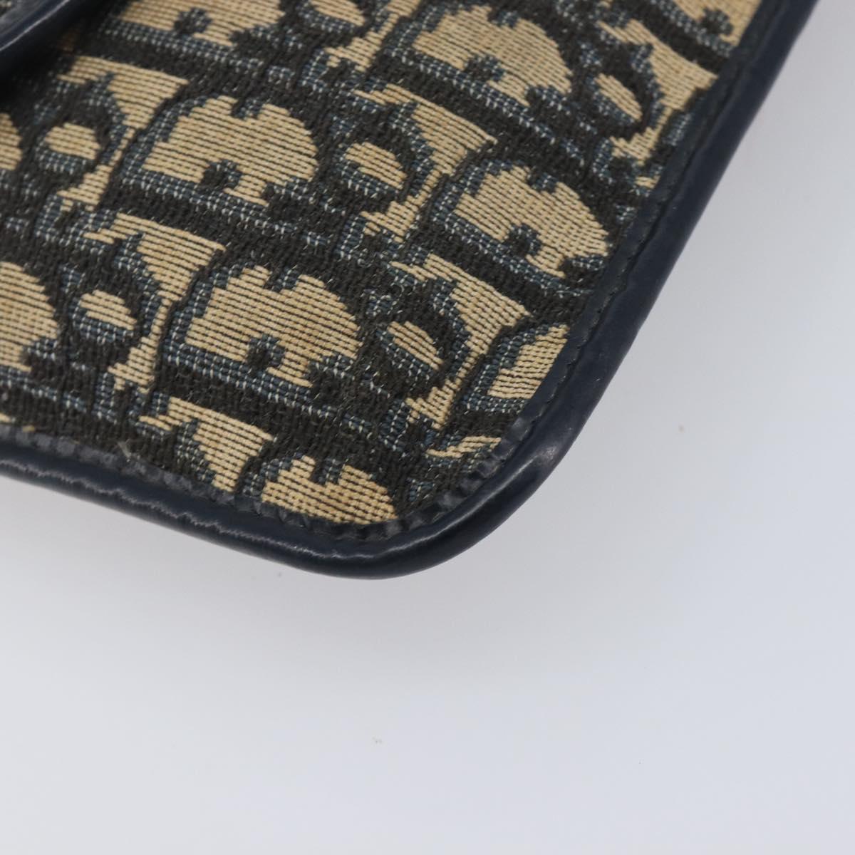 Christian Dior Trotter Canvas Clutch Bag Navy Gold Auth 212080
