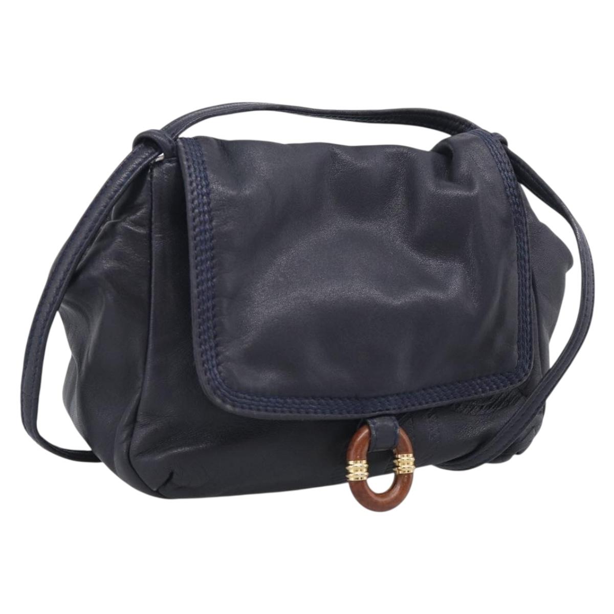LOEWE Shoulder Bag Leather Navy Gold Auth 212081