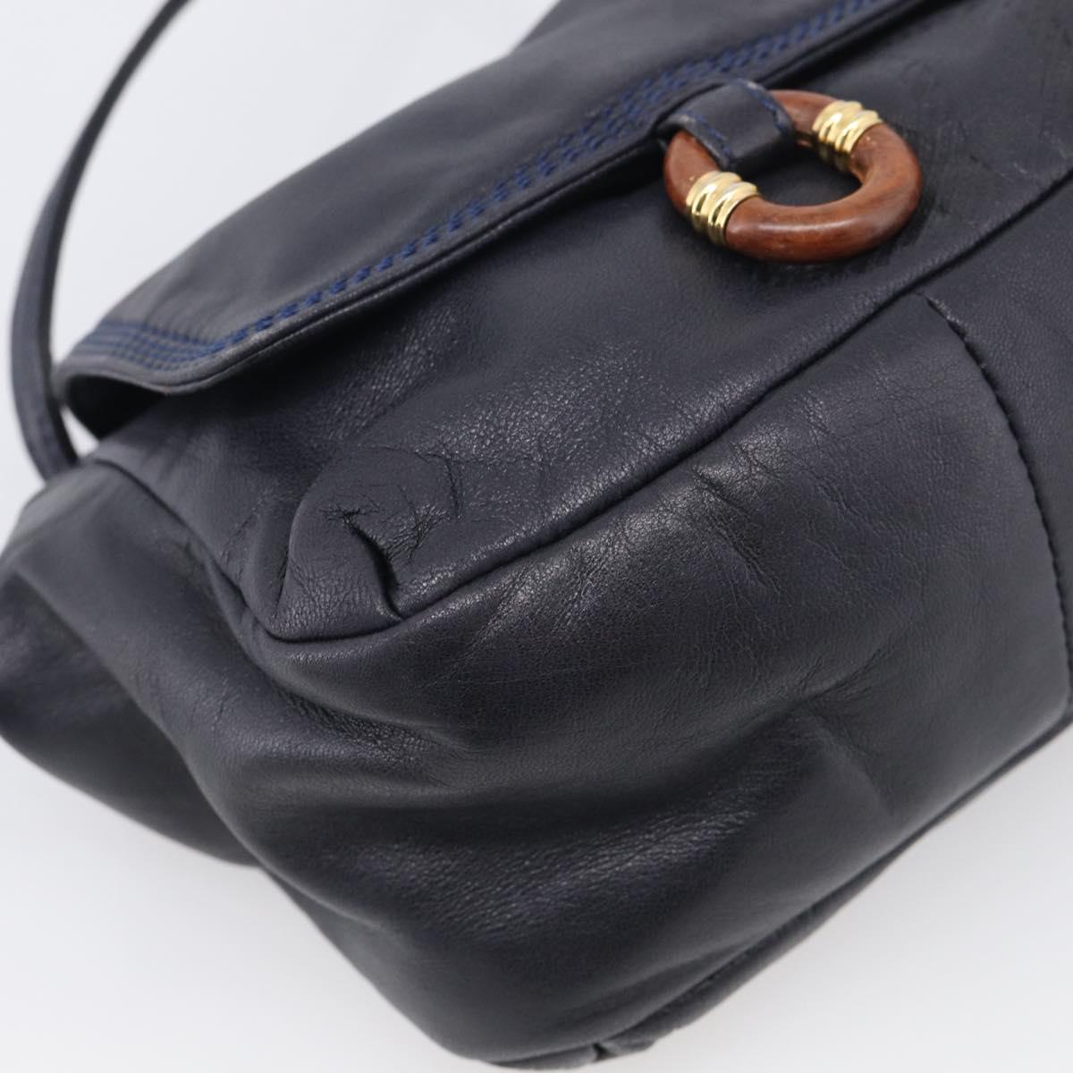 LOEWE Shoulder Bag Leather Navy Gold Auth 212081