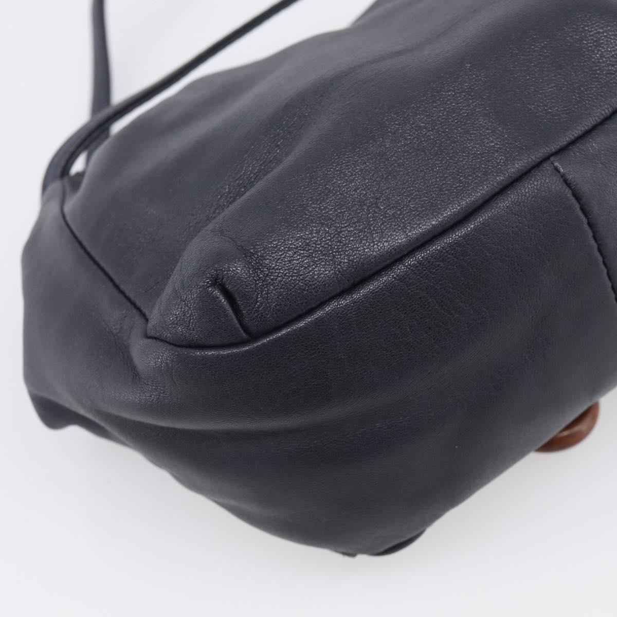 LOEWE Shoulder Bag Leather Navy Gold Auth 212081
