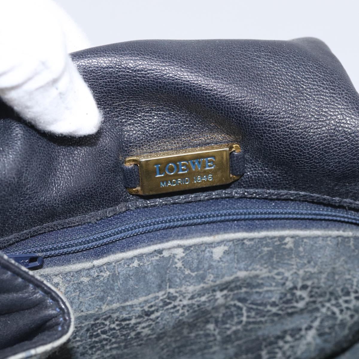 LOEWE Shoulder Bag Leather Navy Gold Auth 212081