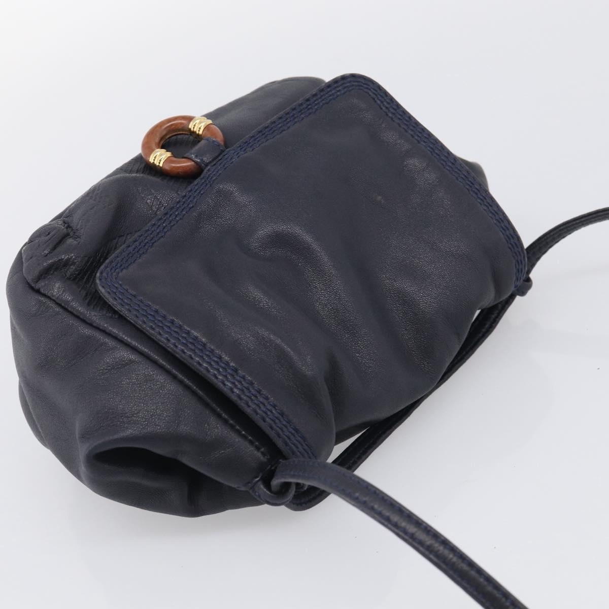 LOEWE Shoulder Bag Leather Navy Gold Auth 212081
