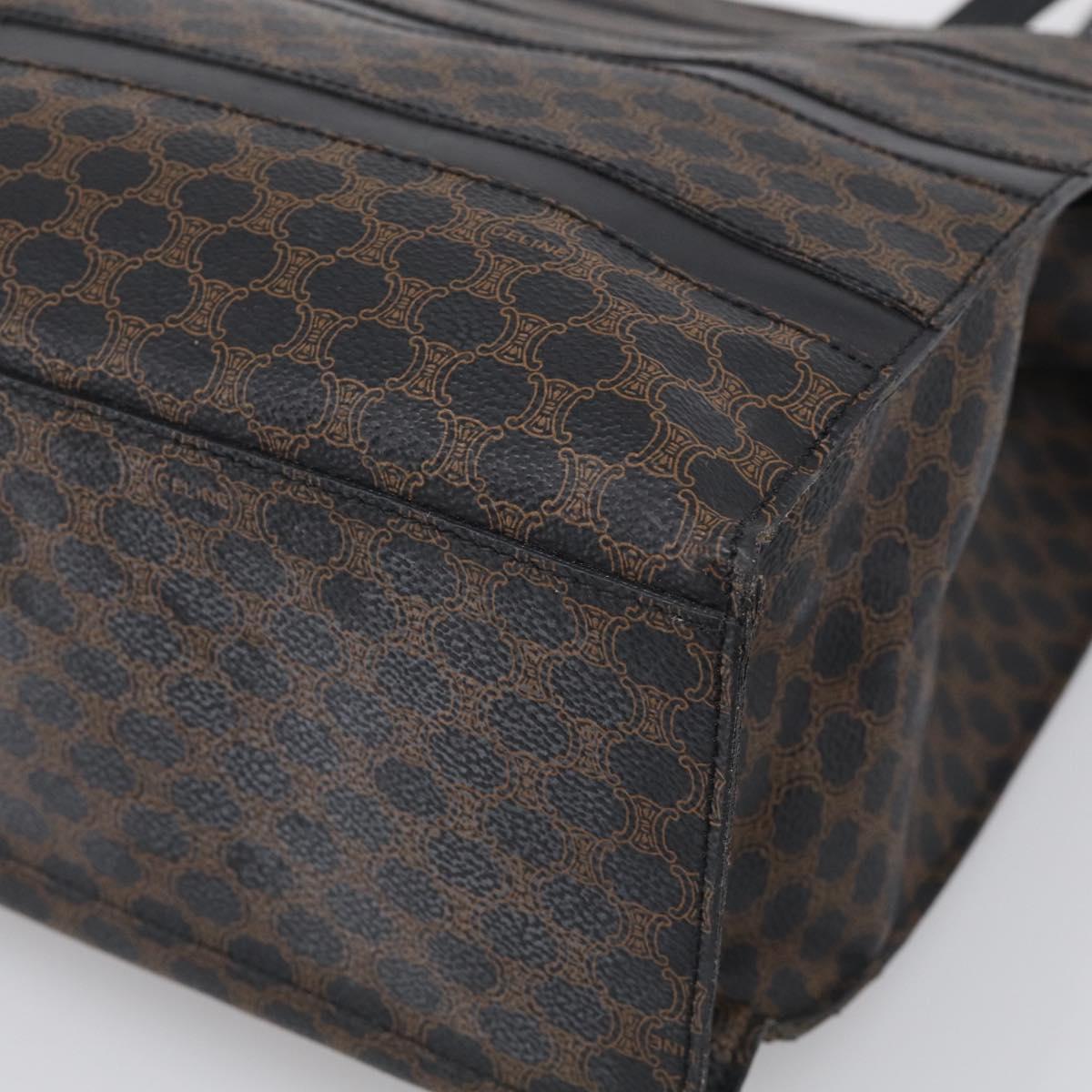 CELINE Macadam Canvas Shoulder Bag PVC Leather Black Gold Auth 212082