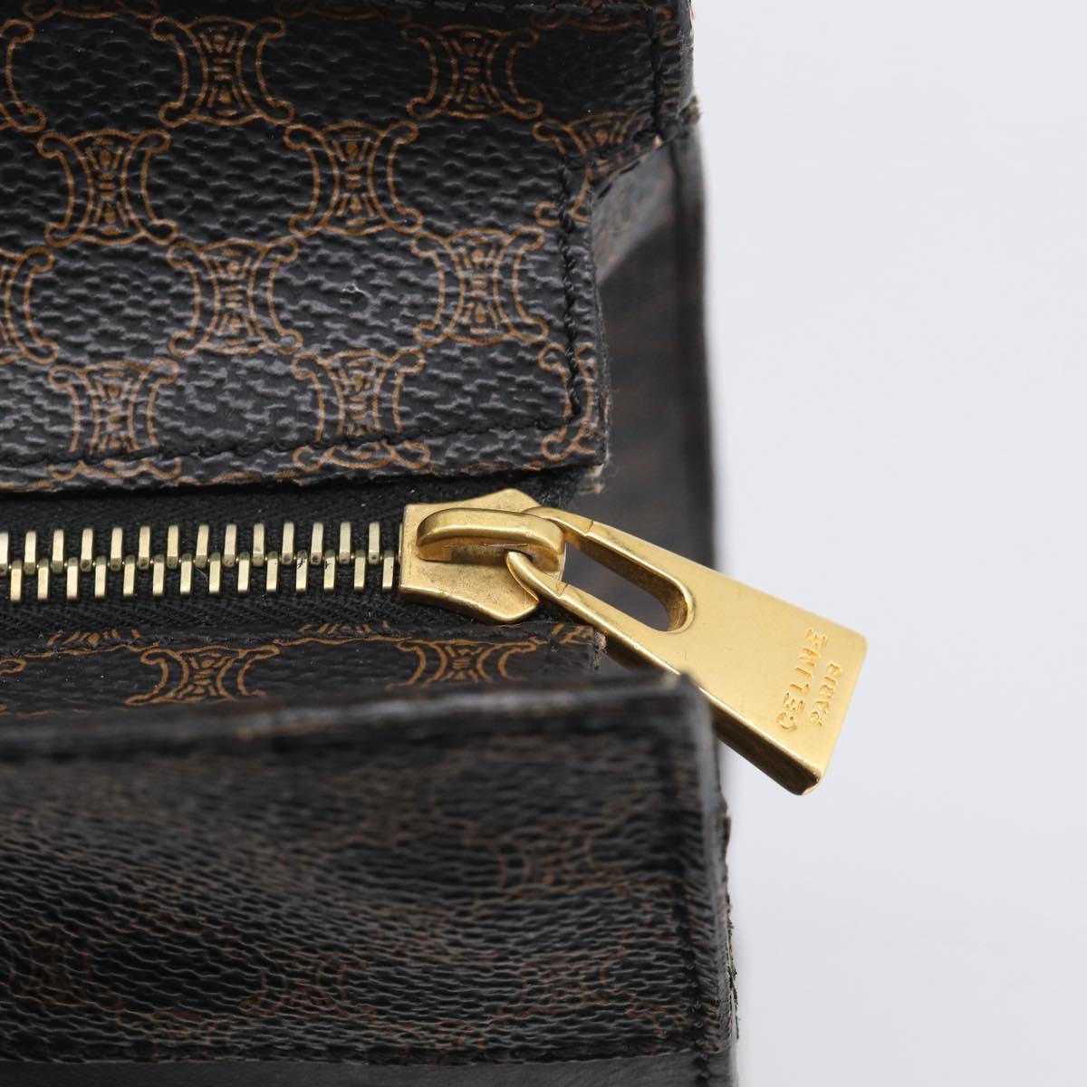CELINE Macadam Canvas Shoulder Bag PVC Leather Black Gold Auth 212082