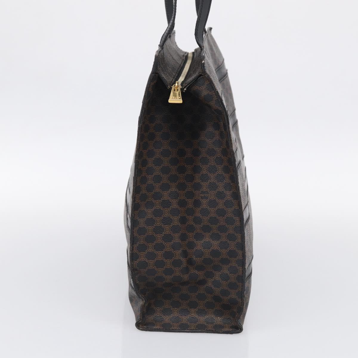 CELINE Macadam Canvas Shoulder Bag PVC Leather Black Gold Auth 212082