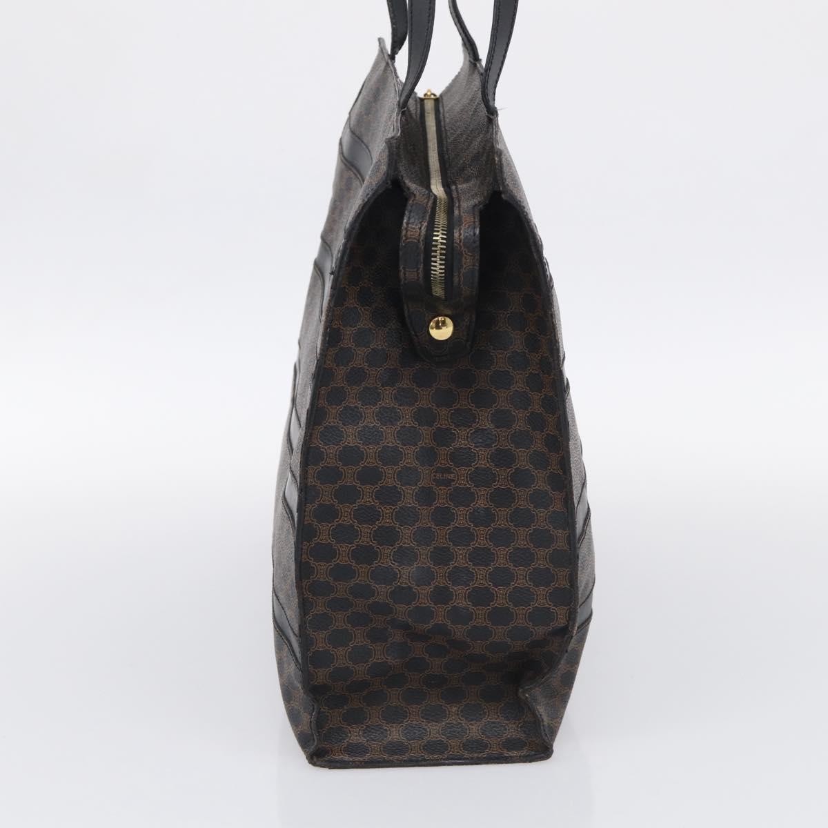 CELINE Macadam Canvas Shoulder Bag PVC Leather Black Gold Auth 212082