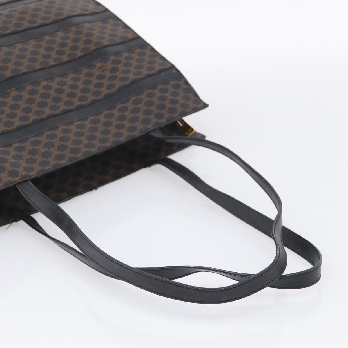 CELINE Macadam Canvas Shoulder Bag PVC Leather Black Gold Auth 212082
