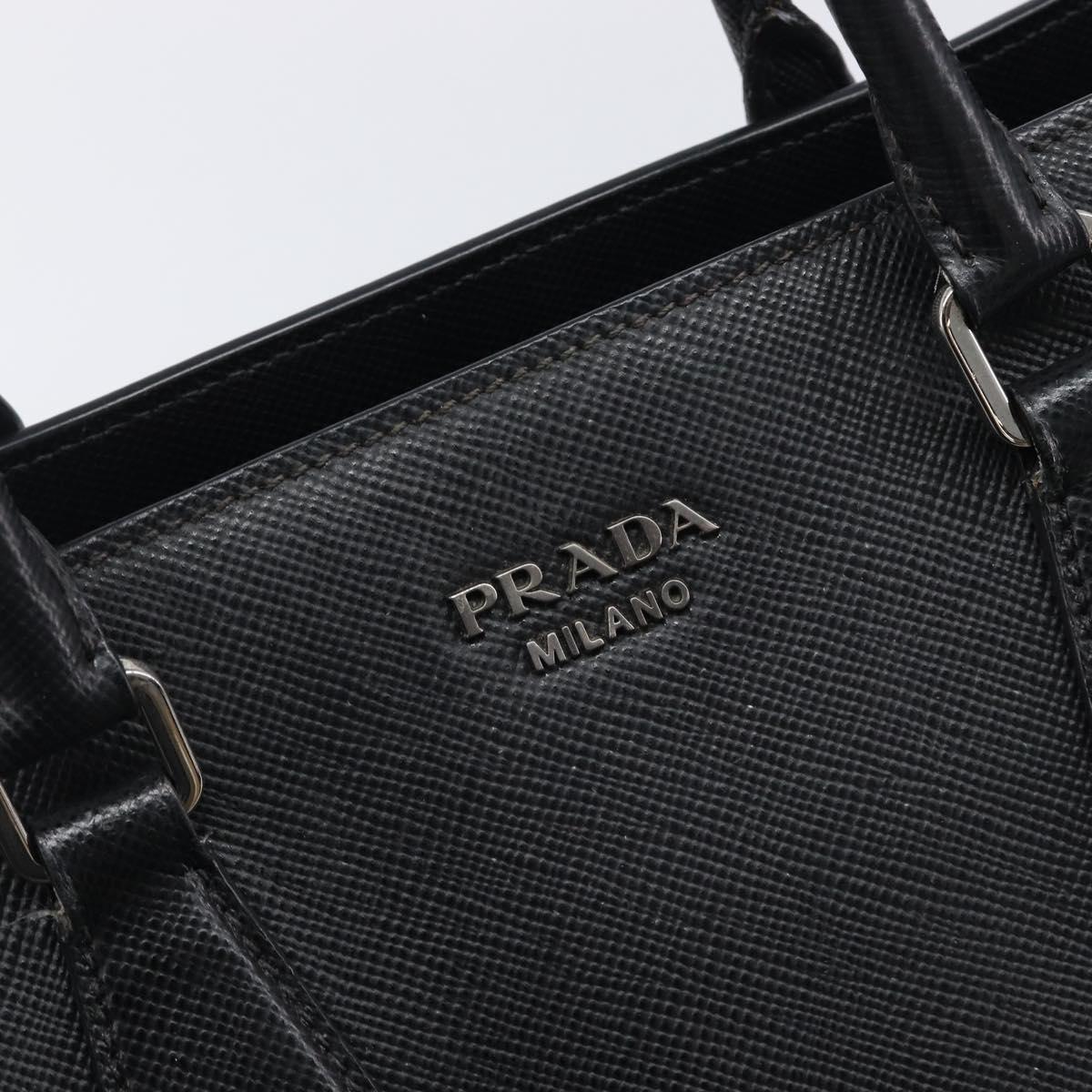PRADA Tote Bag Leather Black Silver Auth 212084A