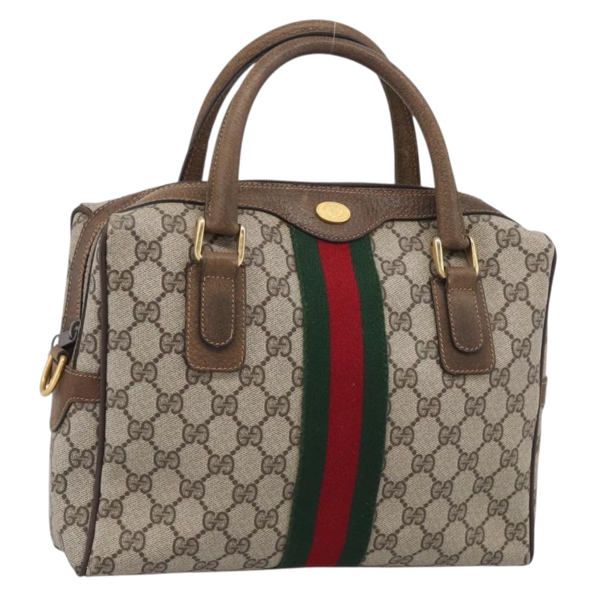 GUCCI GG Supreme Web Sherry Line Hand Bag PVC Beige Gold 67 0223839 Auth 212087