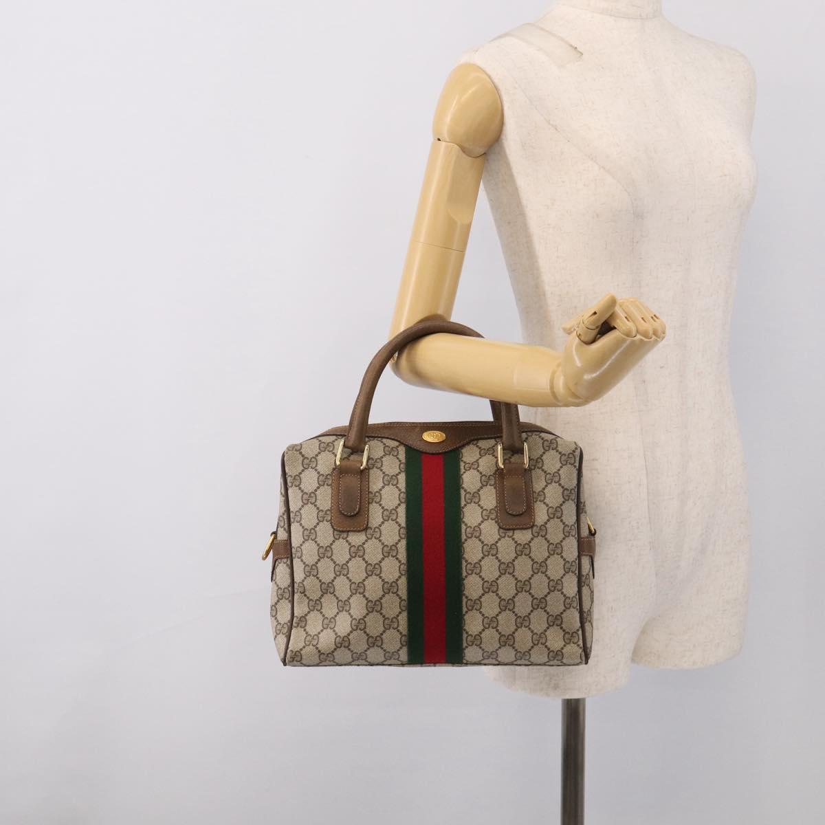 GUCCI GG Supreme Web Sherry Line Hand Bag PVC Beige Gold 67 0223839 Auth 212087