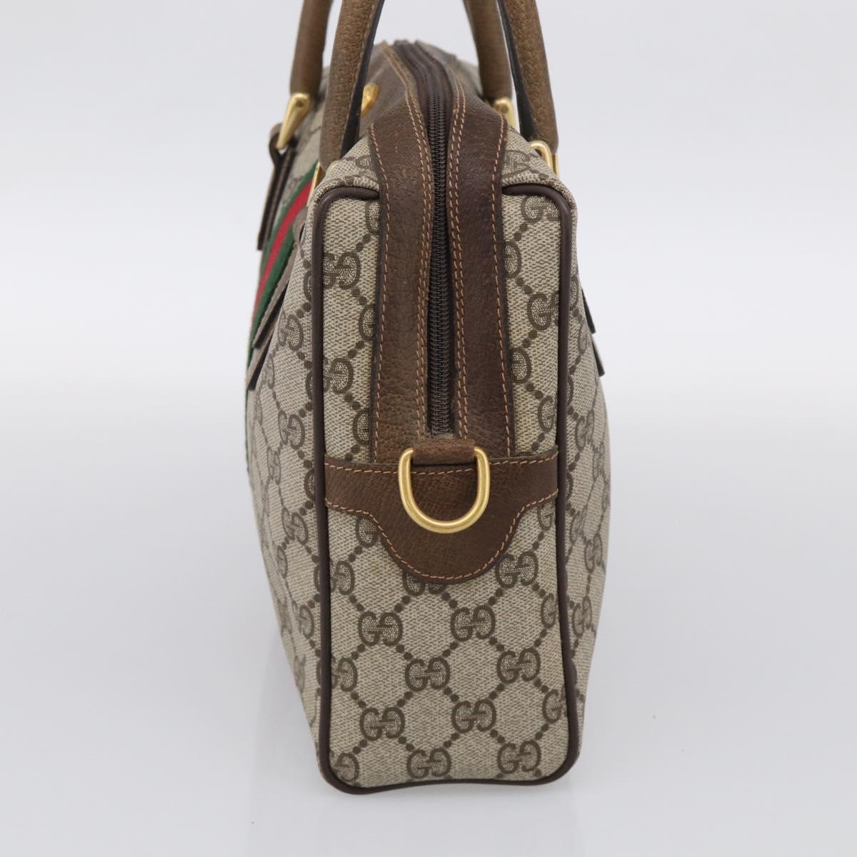 GUCCI GG Supreme Web Sherry Line Hand Bag PVC Beige Gold 67 0223839 Auth 212087