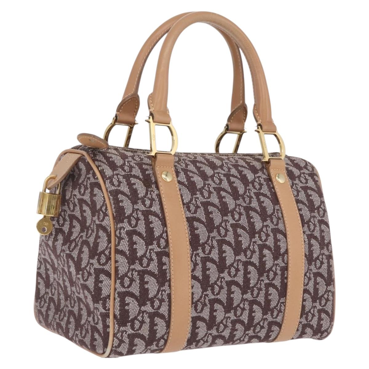 Christian Dior Trotter Canvas Hand Bag Brown Gold Auth 212092SAV