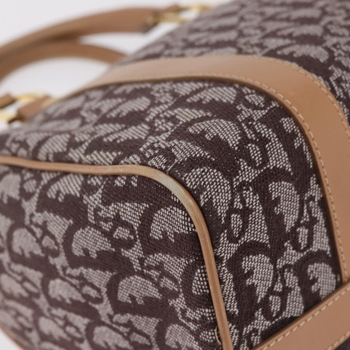 Christian Dior Trotter Canvas Hand Bag Brown Gold Auth 212092SAV
