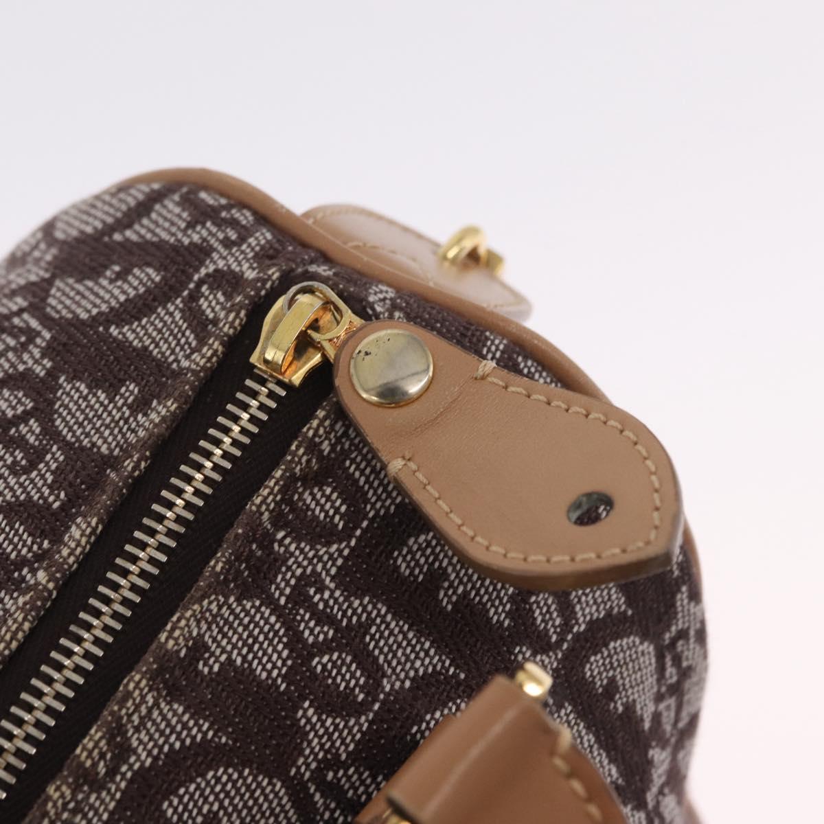 Christian Dior Trotter Canvas Hand Bag Brown Gold Auth 212092SAV