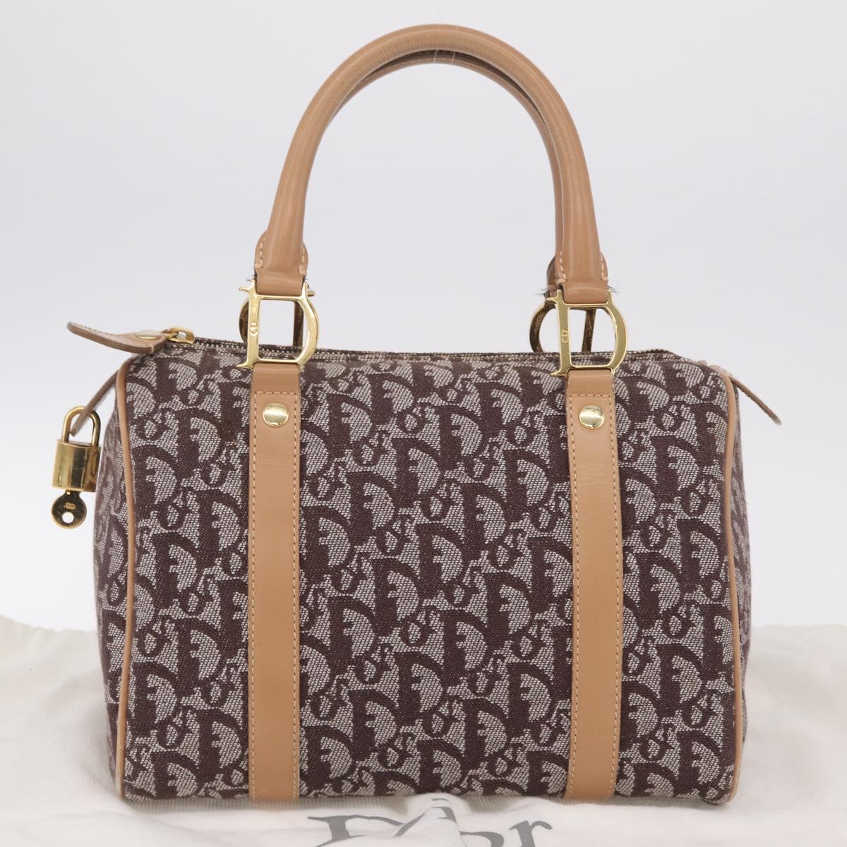 Christian Dior Trotter Canvas Hand Bag Brown Gold Auth 212092SAV
