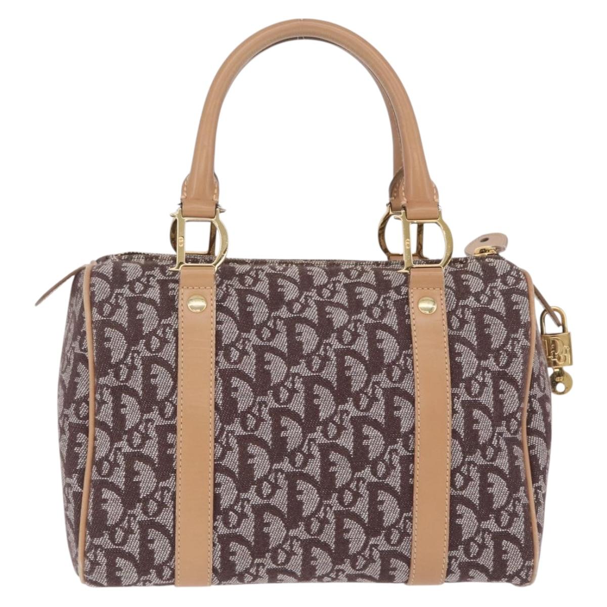 Christian Dior Trotter Canvas Hand Bag Brown Gold Auth 212092SAV