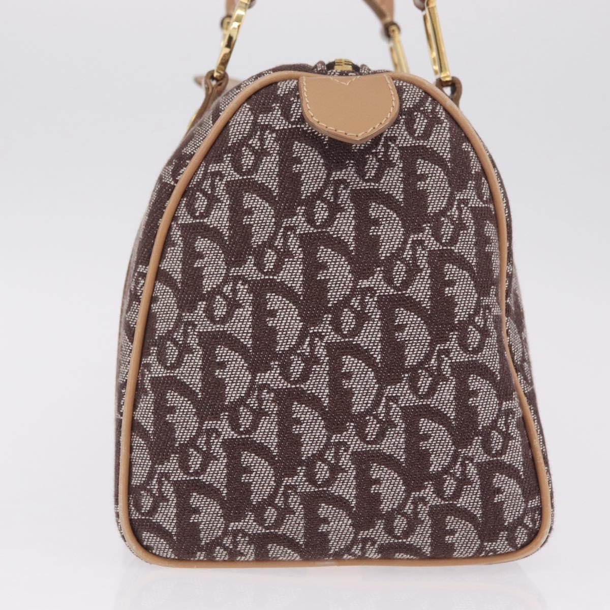 Christian Dior Trotter Canvas Hand Bag Brown Gold Auth 212092SAV