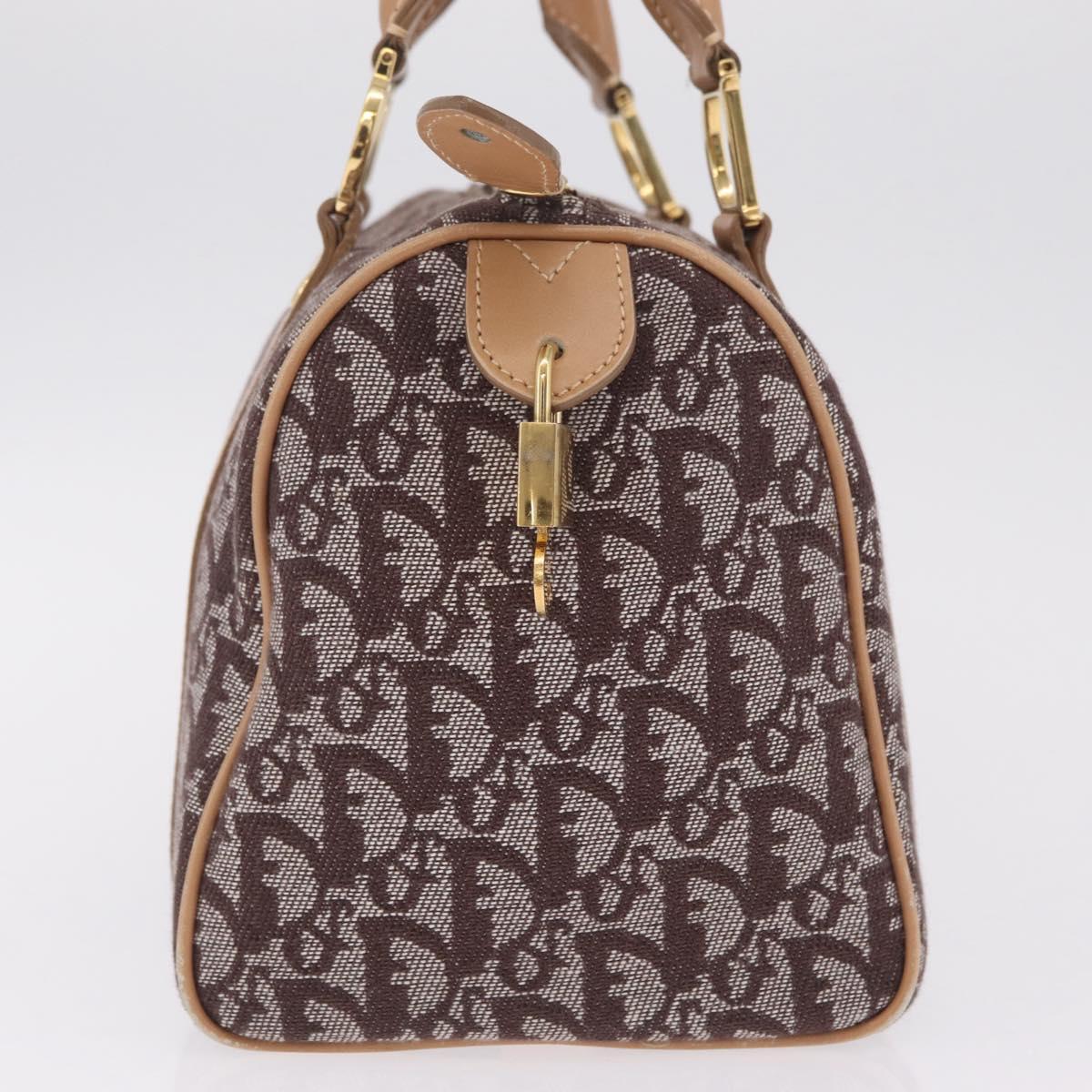 Christian Dior Trotter Canvas Hand Bag Brown Gold Auth 212092SAV